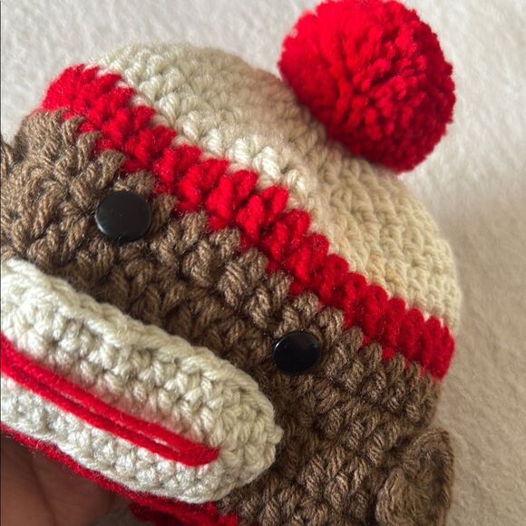 Handmade crocheted Sock Monkey toilet tissue cover - Picture 5 of 6